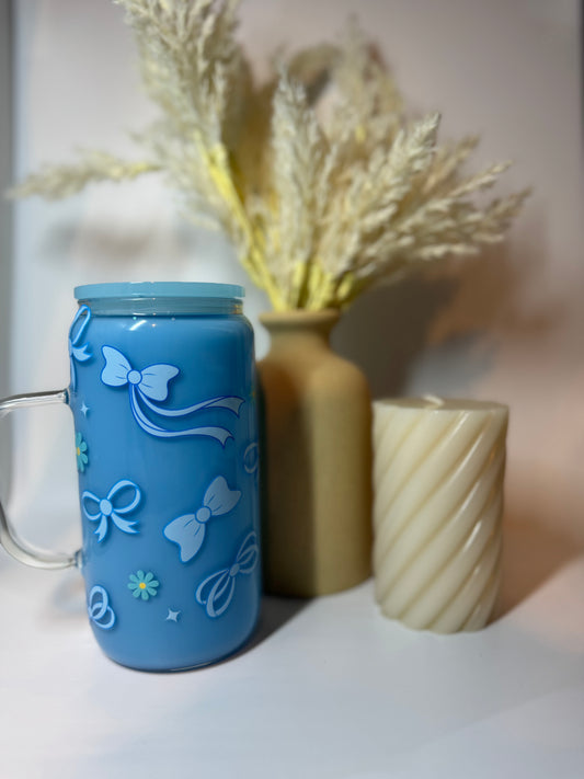 Pre Made 16oz Glass - Blue Bows