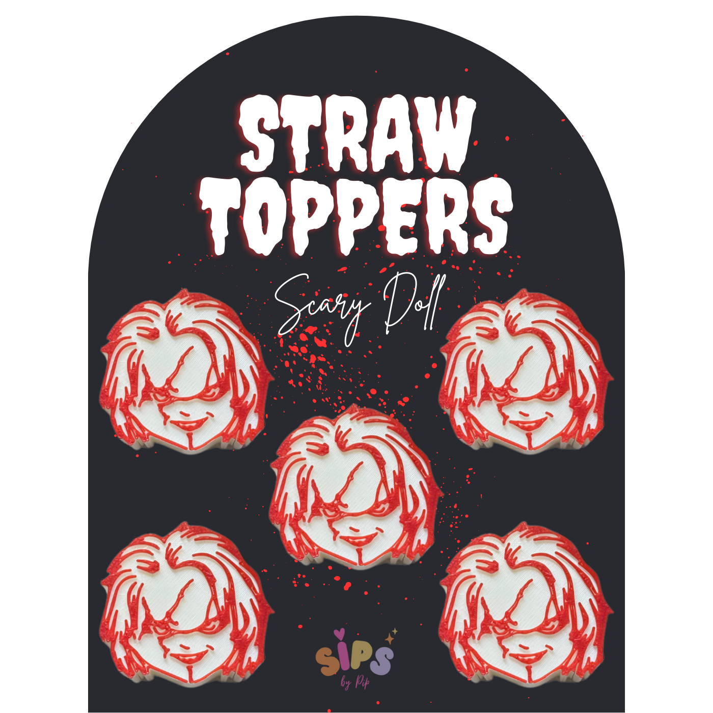 Scary Doll - 3D Straw Topper