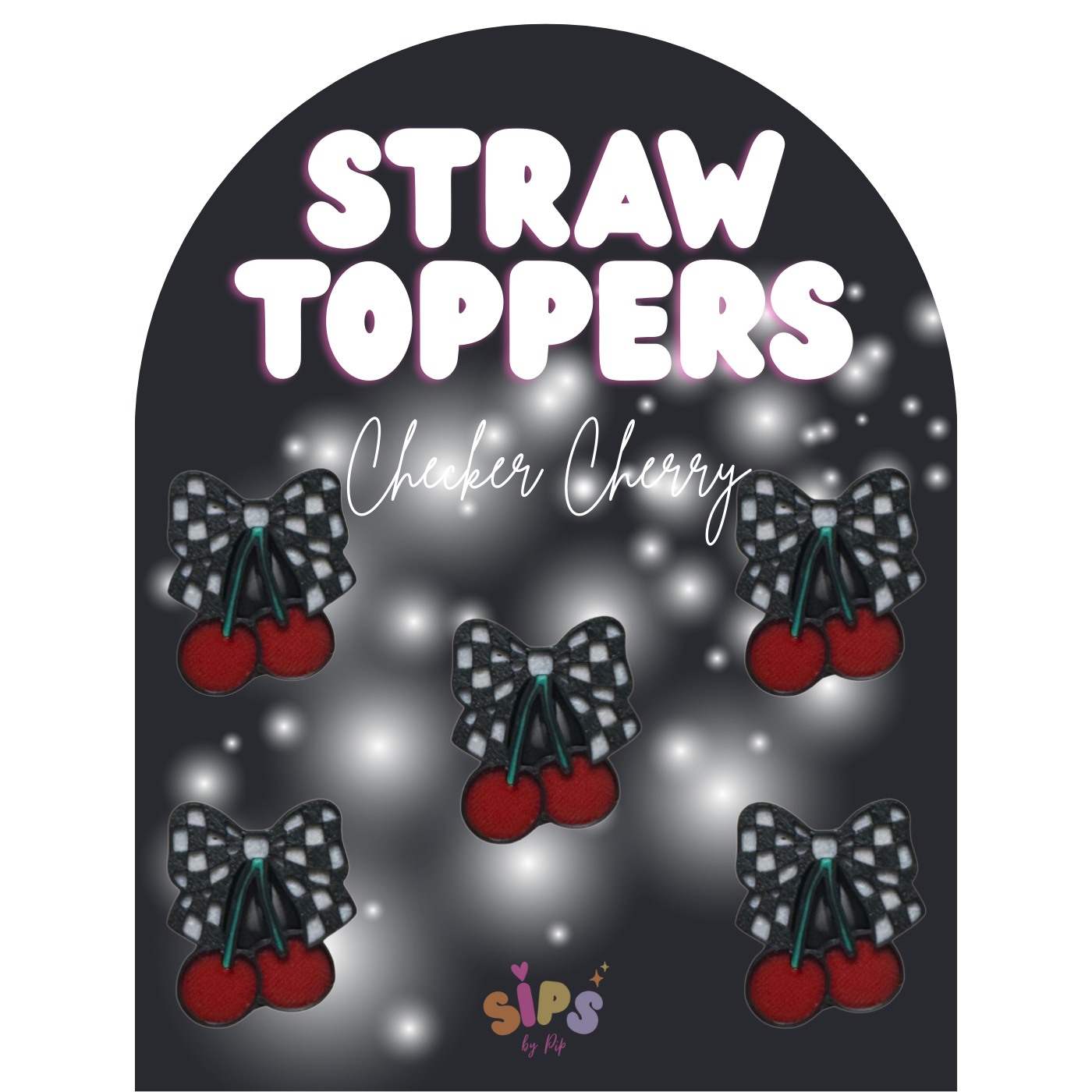 Checker Cherry - 3D Straw Topper