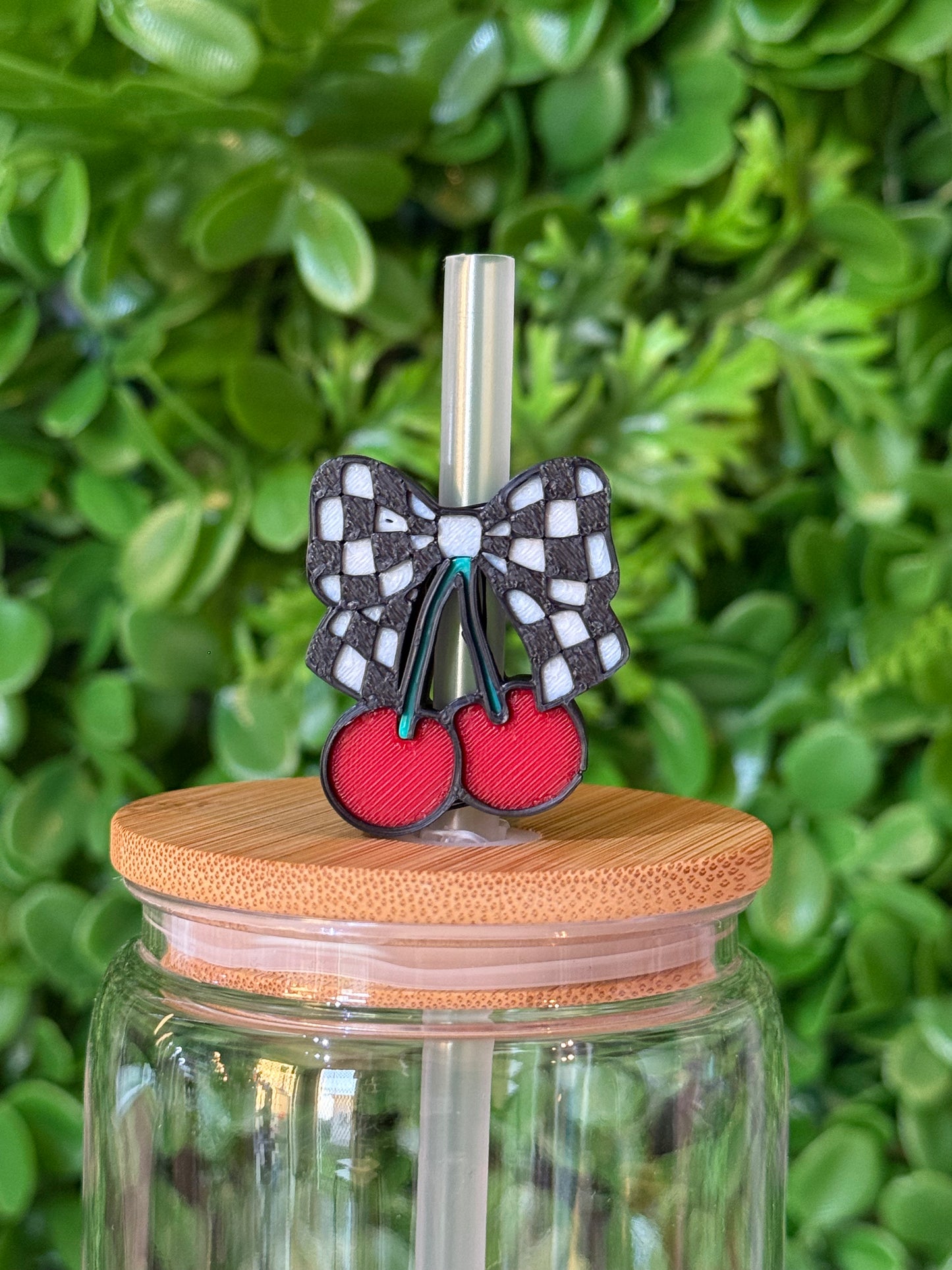 Checker Cherry - 3D Straw Topper